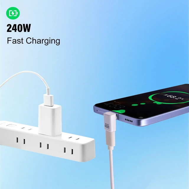 Alt view image 2 of 7 - Danfetsoy USB C 90 Degree Adapter 80Gbps, White 90 Degree USB C Adapter 240W, Up Down Angle Male to Female Type C Extender Thunderbolt 5 Connector 8K@60Hz Video for MacBook, Laptop, Tablet, 2pack