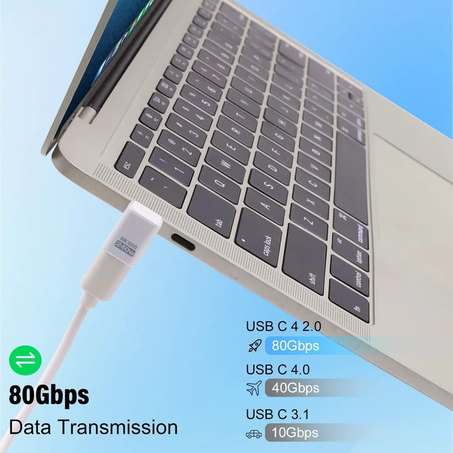 Alt view image 3 of 7 - Danfetsoy USB C 90 Degree Adapter 80Gbps, White 90 Degree USB C Adapter 240W, Up Down Angle Male to Female Type C Extender Thunderbolt 5 Connector 8K@60Hz Video for MacBook, Laptop, Tablet, 2pack