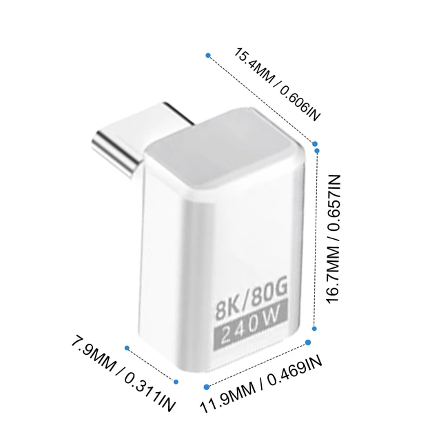 Alt view image 7 of 7 - Danfetsoy USB C 90 Degree Adapter 80Gbps, White 90 Degree USB C Adapter 240W, Up Down Angle Male to Female Type C Extender Thunderbolt 5 Connector 8K@60Hz Video for MacBook, Laptop, Tablet, 2pack
