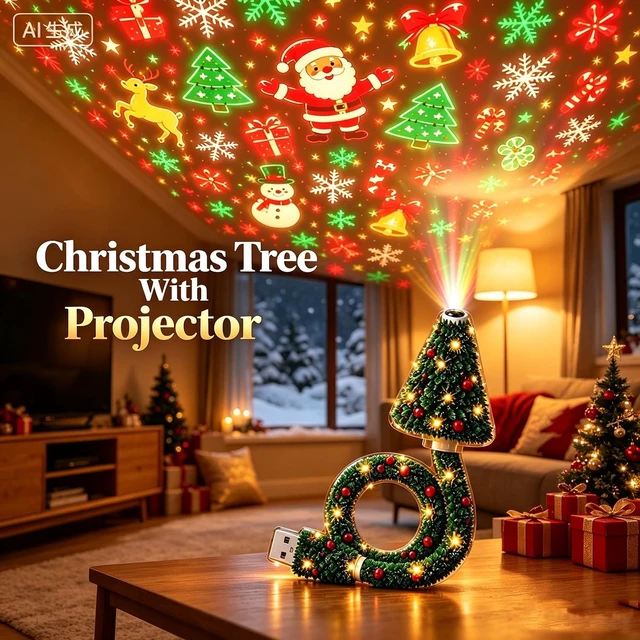 Alt view image 3 of 5 - Christmas Tree Projector, USB Holiday Light with 6 Festive Scenes (1PC) | USB Powered Night Light, Projects Colorful Holiday Patterns Onto Walls or Ceilings for An Instant Christmas Atmosphere
