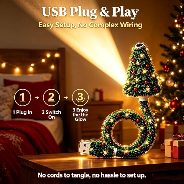 Alt view image 4 of 5 - Christmas Tree Projector, USB Holiday Light with 6 Festive Scenes (1PC) | USB Powered Night Light, Projects Colorful Holiday Patterns Onto Walls or Ceilings for An Instant Christmas Atmosphere