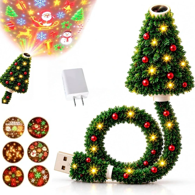 Main image of Christmas Tree Projector, USB Holiday Light with 6 Festive Scenes (1PC) | USB Powered Night Light, Projects Colorful Holiday Patterns Onto Walls or Ceilings for An Instant Christmas Atmosphere