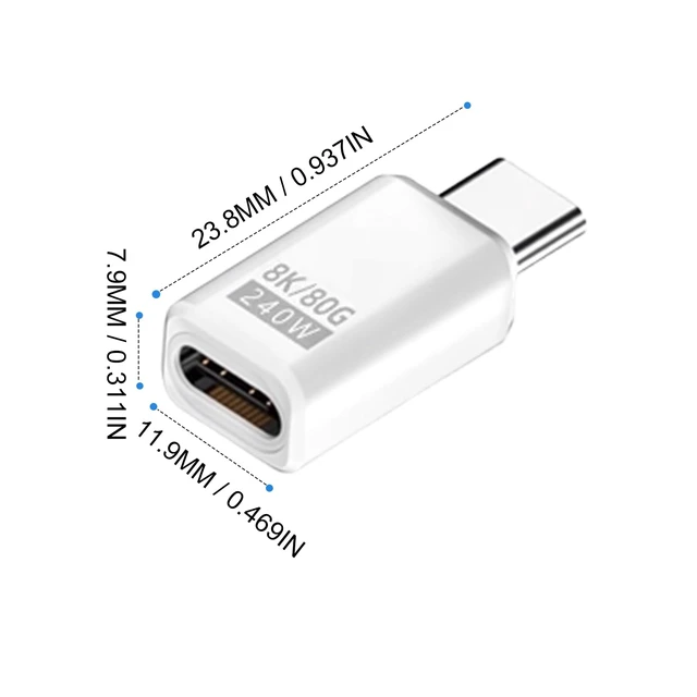 Alt view image 7 of 7 - 80Gbps USB C Extender Adapter, 240W USB Type C Extension Adapter, White Type C Male to Female Extender Thunderbolt 5 Connector 8K@60Hz Video for MacBook, Laptop, Tablet (2pack)
