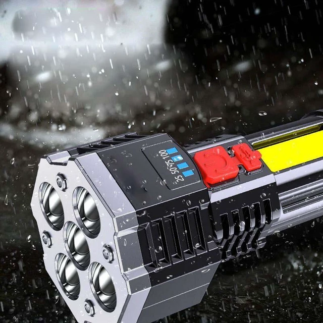 Alt view image 3 of 7 - 5 LED Flashlight Portable High Lumen Work Light USB Rechargeable Light with Sidelight 4 Light Modes Camping Hiking Adventure Home Emergencies Use