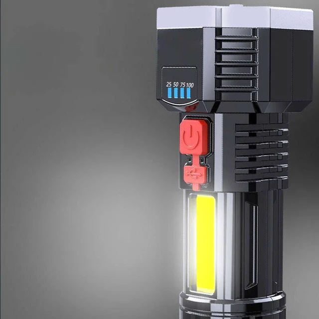 Alt view image 4 of 7 - 5 LED Flashlight Portable High Lumen Work Light USB Rechargeable Light with Sidelight 4 Light Modes Camping Hiking Adventure Home Emergencies Use