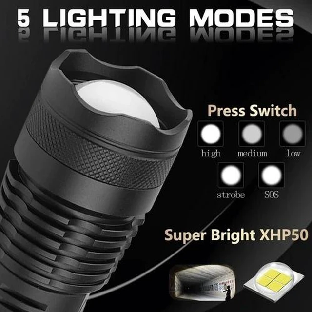 Alt view image 4 of 7 - Subkane Super-Bright 90000LM LED Tactical Flashlight With Rechargeable Battery