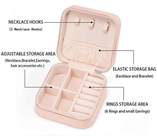 Alt view image 5 of 7 - Subkane Mini Jewelry Travel Case,Small Jewelry Box,Traveling Jewelry Organizer,Portable Jewellery Storage Holder for Rings Earrings Necklace Bracelet Bangle for Girls Women(Pink - 1 pack)