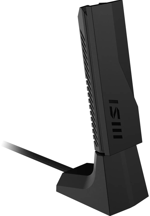 Main image of MSI BE6500 WiFi 7 USB Adapter - WLAN up to 2880 Mbps (6GHz, 5GHz, 2.4GHz Wireless), USB 3.2 Gen 1, MU-MIMO, 2X High-Gain Tri-Band Antennas, Beamforming, WPA3 - Cradle Included