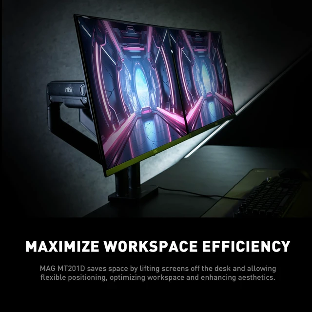 Alt view image 3 of 7 - MSI MAG MT201 - Premium Heavy Duty Single Monitor Stand Arm, Supports 17-49" Screens and 44 lbs, VESA Compatible, Adjustable Spring Assisted Mount, Clamp & Grommet, Quick Release Plate - Black