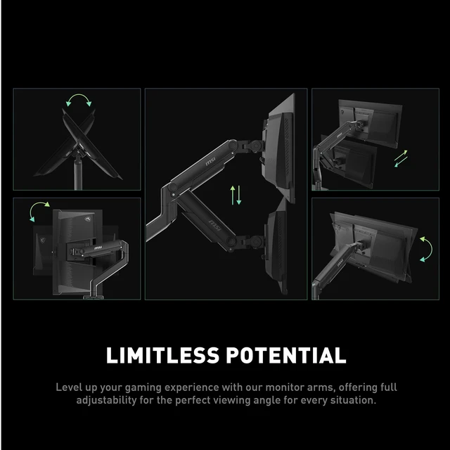 Alt view image 4 of 7 - MSI MAG MT201 - Premium Heavy Duty Single Monitor Stand Arm, Supports 17-49" Screens and 44 lbs, VESA Compatible, Adjustable Spring Assisted Mount, Clamp & Grommet, Quick Release Plate - Black