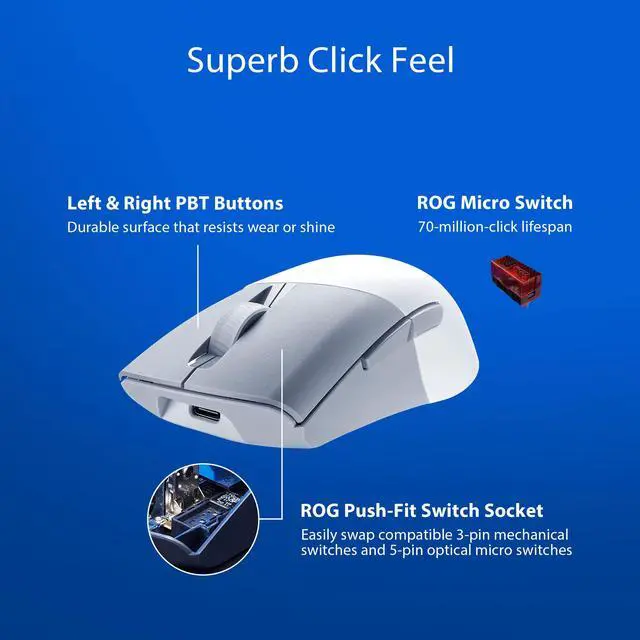 Alt view image 6 of 7 - Keris Wireless Aimpoint Gaming Mouse Right-Handed Ergonomic, 75g, Tri-Mode Connectivity, 42K DPI, up to 119Hr Battery, PC/Mac Support - White