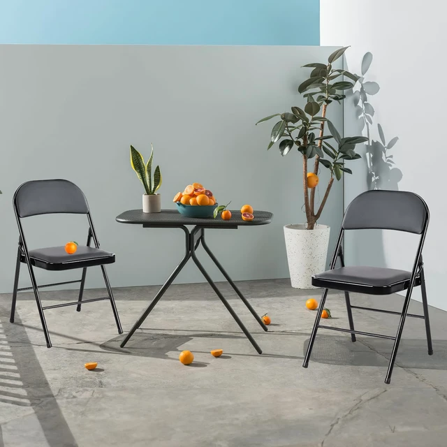 Alt view image 5 of 6 - Folding Chair 4 Pack, Leather Padded Folding Chairs, Sturdy Metal Foldable Chairs, Easy to Use and Store, Outdoor and Indoor, for Home, Office, Party, Comfy, Black