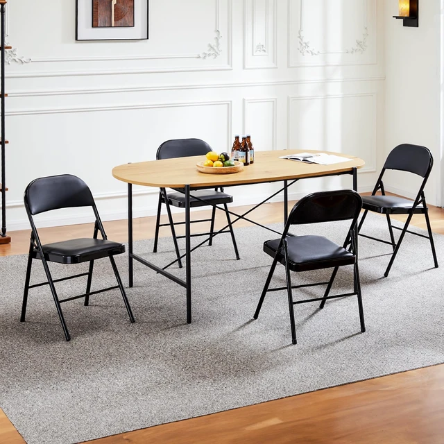 Alt view image 6 of 6 - Folding Chair 4 Pack, Leather Padded Folding Chairs, Sturdy Metal Foldable Chairs, Easy to Use and Store, Outdoor and Indoor, for Home, Office, Party, Comfy, Black