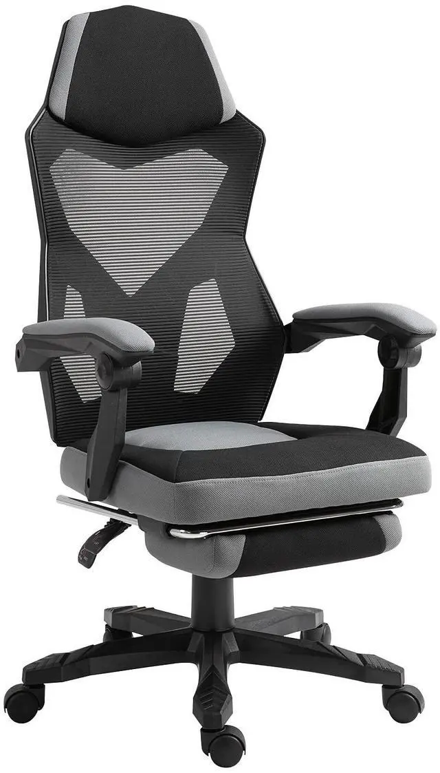 Main image of Vinsetto Ergonomic Home Office Chair High Back Armchair Computer Desk Recliner with Footrest, Mesh Back, Lumbar Support and Wheels, Grey