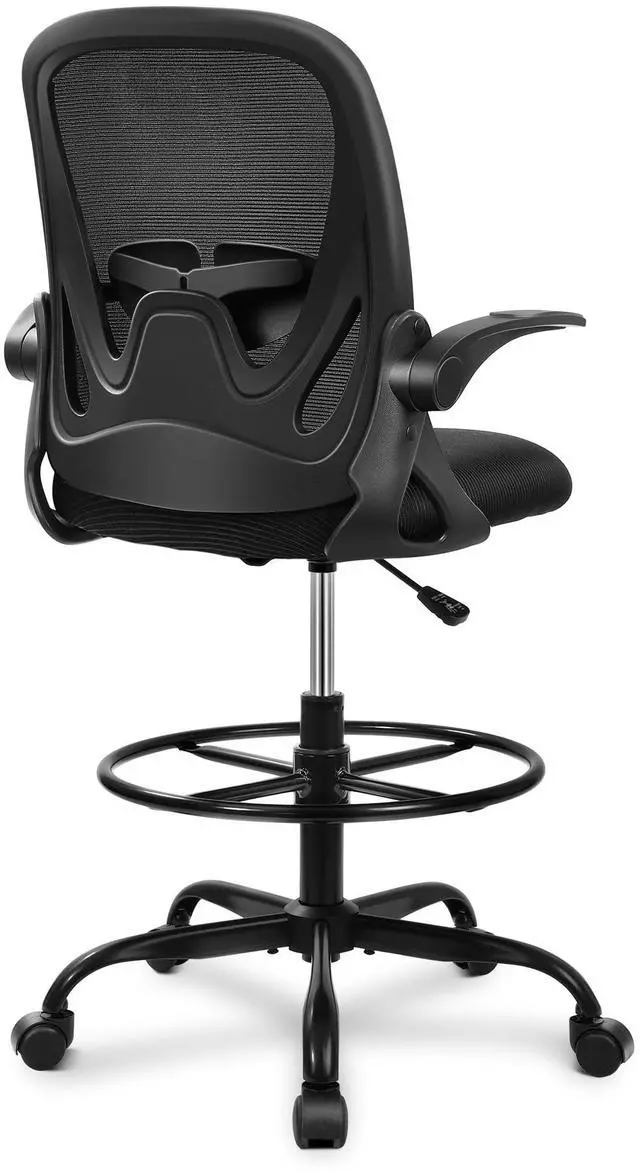 Main image of Primy Drafting Chair Tall Office Chair with Flip-up Armrests Executive Ergonomic Computer Standing Desk Chair with Lumbar Support and Adjustable Footrest Ring (Black)
