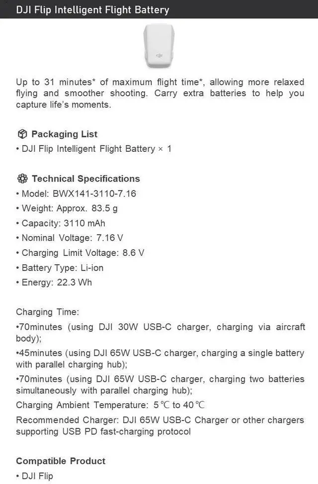Alt view image 6 of 7 - DJI Flip Intelligent Flight Battery In 2PCS 31min Flight Time, 3110mAh
