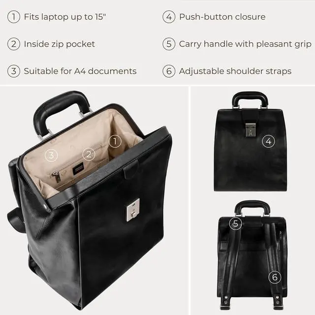 Alt view image 5 of 5 - Time Resistance Leather Backpack for Men and Women - Business Rucksack Laptop Bag (Black)