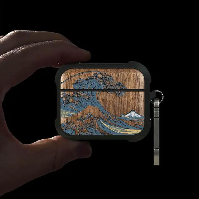 Alt view image 2 of 5 - Patterit for AirPods Pro 2 Case, Shockproof Cover with Quick Released Keychain, Compatible with Airpods Pro Case 2nd / 1st Generation (2023/2022/2019), Hand-Drawn (Great Wave) Waln