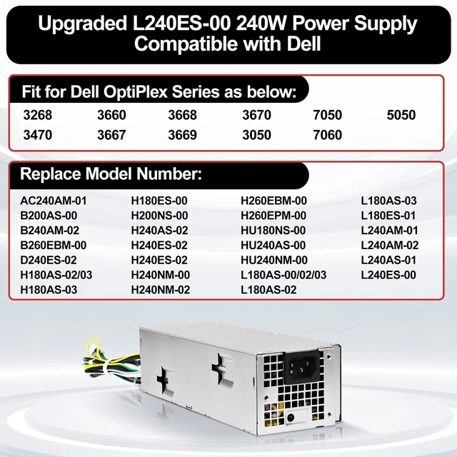 Alt view image 3 of 5 - LXun L240ES-00 H240ES-02 Power Supply B240AM-02 240w PSU Compatible with Dell OptiPlex 3050 5050 7050 Mini Tower J61WF DK87P F484X DW3M7 HT04K (6Pin + 4Pin Connector)