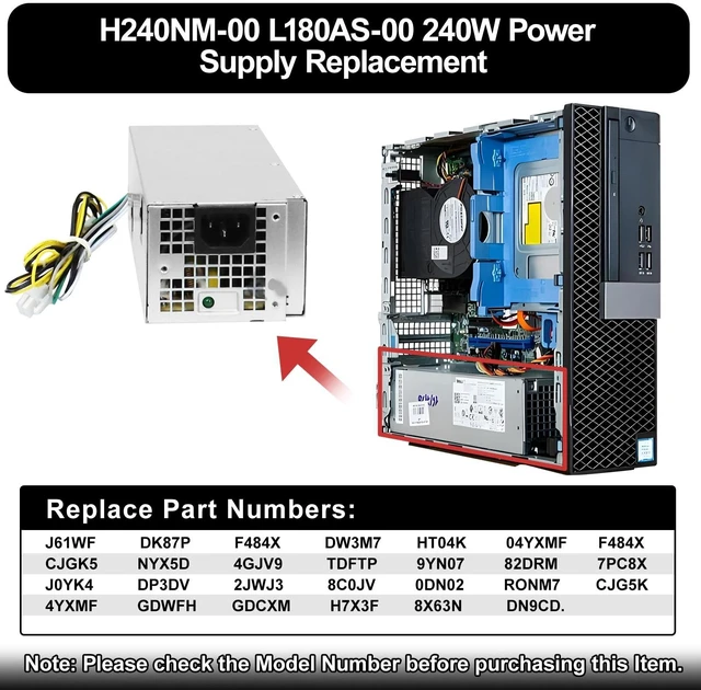 Alt view image 2 of 5 - LXun L240ES-00 H240ES-02 Power Supply B240AM-02 240w PSU Compatible with Dell OptiPlex 3050 5050 7050 Mini Tower J61WF DK87P F484X DW3M7 HT04K (6Pin + 4Pin Connector)