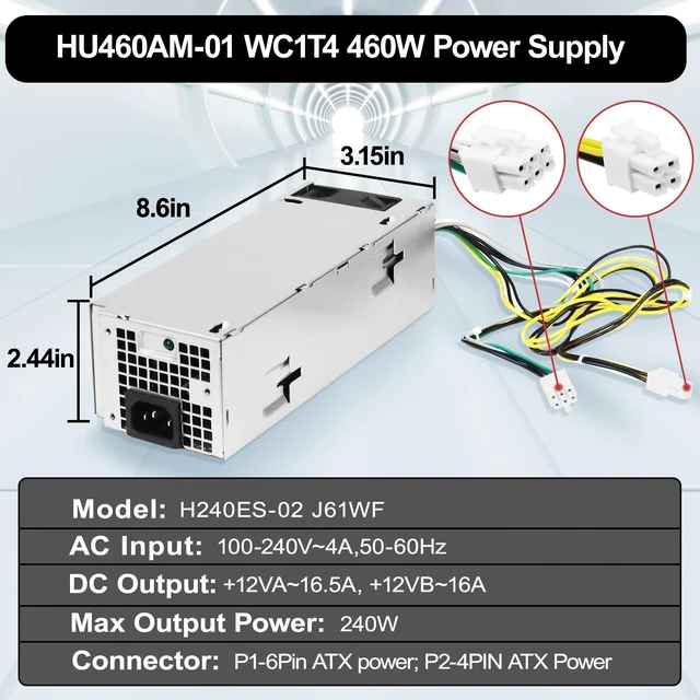 Alt view image 4 of 5 - LXun L240ES-00 H240ES-02 Power Supply B240AM-02 240w PSU Compatible with Dell OptiPlex 3050 5050 7050 Mini Tower J61WF DK87P F484X DW3M7 HT04K (6Pin + 4Pin Connector)