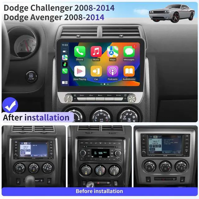 Alt view image 2 of 5 - Car Radio for Dodge Challenger & Dodge Avenger 2008-2014 Stereo Replacement Upgrade 8core 4+32GB Touch Screen Wireless CarPlay & Android Auto Head Unit GPS Navigation Bluetooth WiFi DSP SWC FM/