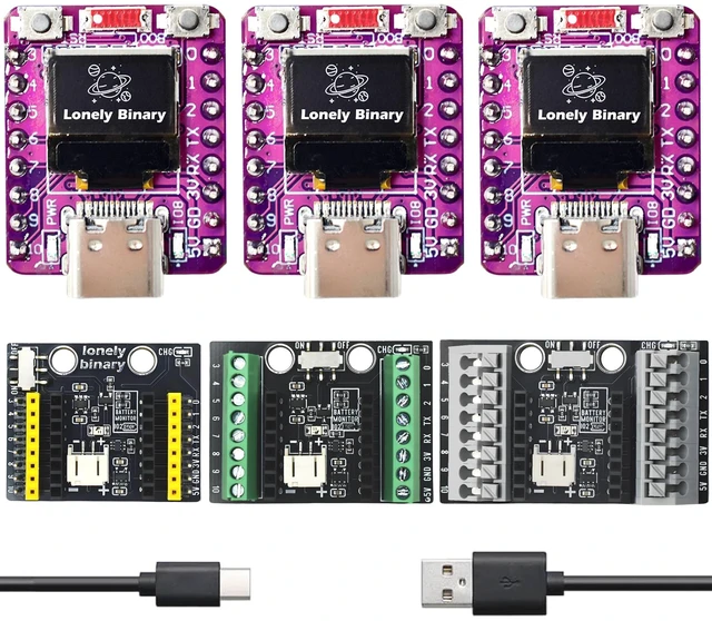 Main image of Lonely Binary 3-Pack ESP32-C3 OLED WiFi BLE LiPo Shield for C++