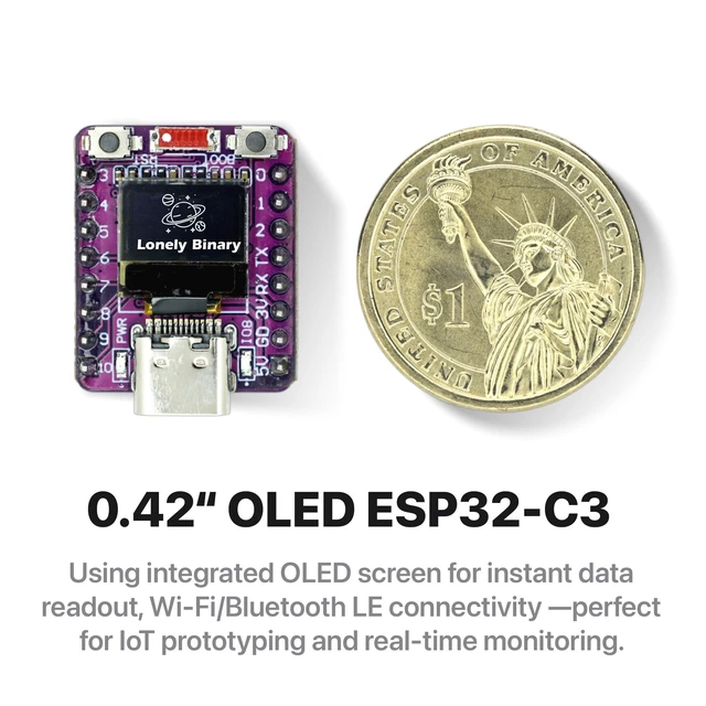 Alt view image 2 of 5 - Lonely Binary 3-Pack ESP32-C3 OLED WiFi BLE LiPo Shield for C++