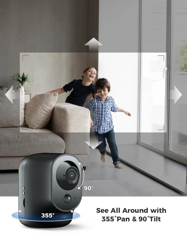 Alt view image 3 of 5 - COCOCAM 2K Indoor Pan/Tilt WiFi Security Camera with 5200mAh Battery