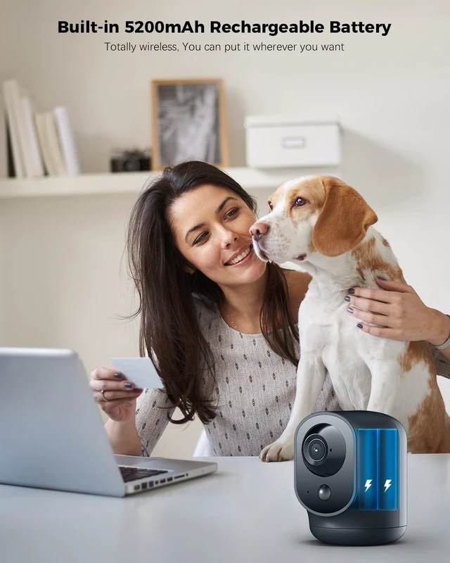 Alt view image 2 of 5 - COCOCAM 2K Indoor Pan/Tilt WiFi Security Camera with 5200mAh Battery