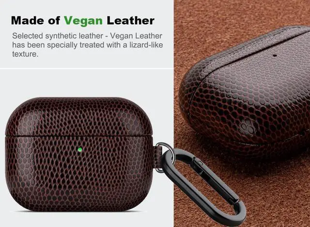 Alt view image 2 of 5 - Haobobro Handmade Case - for AirPods Pro 2 Case Cover with Keychain - Selected Vegan Leather, Lizard Skin Texture, Drop Protection Hard Shell Cover for AirPods Pro 2nd Generation E