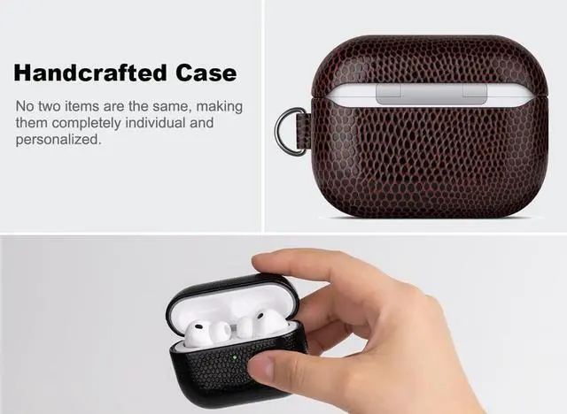 Alt view image 3 of 5 - Haobobro Handmade Case - for AirPods Pro 2 Case Cover with Keychain - Selected Vegan Leather, Lizard Skin Texture, Drop Protection Hard Shell Cover for AirPods Pro 2nd Generation E