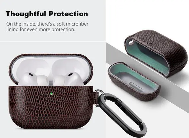 Alt view image 4 of 5 - Haobobro Handmade Case - for AirPods Pro 2 Case Cover with Keychain - Selected Vegan Leather, Lizard Skin Texture, Drop Protection Hard Shell Cover for AirPods Pro 2nd Generation E