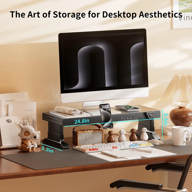 Alt view image 4 of 5 - GECKOSTROLL Computer monitor stand (Manually adjustable height, Wireless charging version 600)