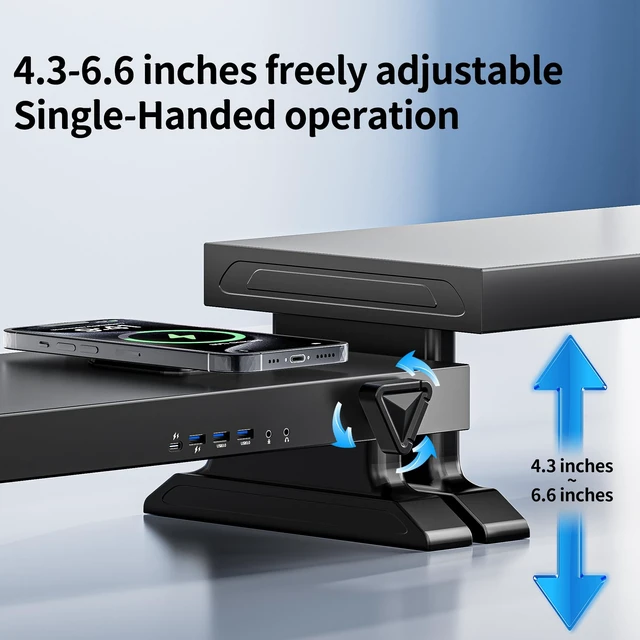 Alt view image 2 of 5 - GECKOSTROLL Computer monitor stand (Manually adjustable height, Wireless charging version 600)