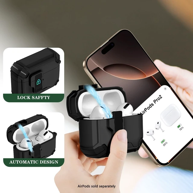 Alt view image 3 of 5 - SaharaCase - AirPods Pro 3 Case - MagSafe, Heavy-Duty, Secure Lock ^^ Raider Series - Black