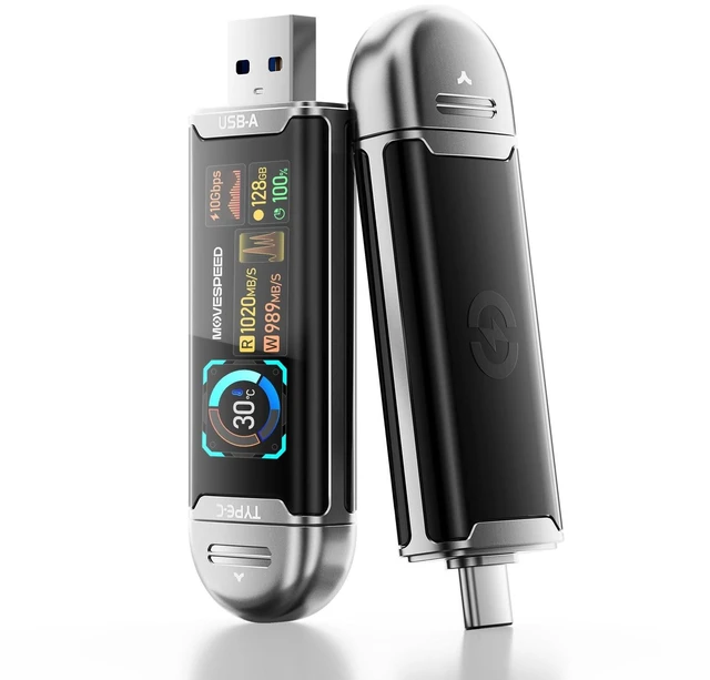 Main image of MOVE SPEED 128GB USB Drive with Smart Display 1090MB/s USB 3.2 Gen2 and Type C SSD Memory Stick for ProRes 4K Video iPhone 17/16/15, Android Phone, Windows, Mac, Tablet
