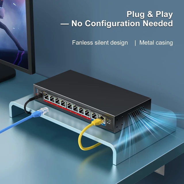 Alt view image 5 of 5 - 10Gb Ethernet Switch with 8 x 2.5GbE RJ45 + 2 x 10GbE RJ45 Ports, VunLink 10 Port Unmanaged 2.5G/10G Multi-Gigabit Network Switch, Plug & Play, Desktop/Wall-Mount, Ideal for NAS, Gaming, Home Office