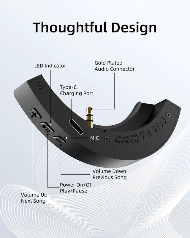 Alt view image 2 of 5 - YOCOWOCO aptX Wireless Bluetooth 5.2 Adapter for Philips SHP9600 Headphones with Mic/Volume Control, Black