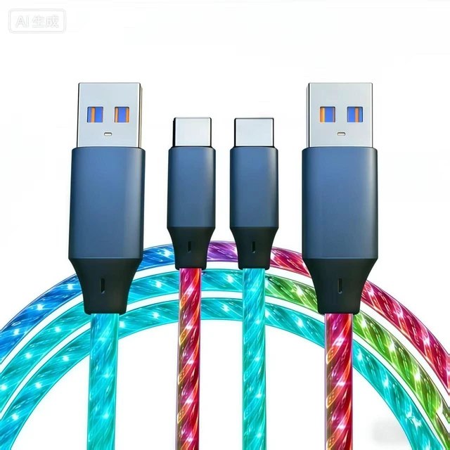 Main image of Type C LED Light Up Charging Cable 66W Starry USB A to C Charger Lighted Fast Charging Cord RGB Light Up Charger Cord Compatible with i-Phone 17/16/15/Samsung Galay S23 S22 More (2 Packs 6.6FT)