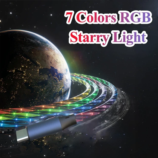 Alt view image 2 of 5 - Type C LED Light Up Charging Cable 66W Starry USB A to C Charger Lighted Fast Charging Cord RGB Light Up Charger Cord Compatible with i-Phone 17/16/15/Samsung Galay S23 S22 More (2 Packs 6.6FT)