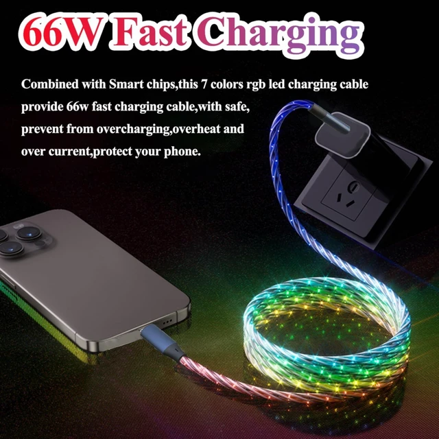 Alt view image 3 of 5 - Type C LED Light Up Charging Cable 66W Starry USB A to C Charger Lighted Fast Charging Cord RGB Light Up Charger Cord Compatible with i-Phone 17/16/15/Samsung Galay S23 S22 More (2 Packs 6.6FT)