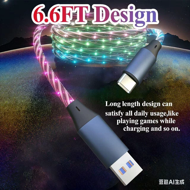 Alt view image 4 of 5 - Type C LED Light Up Charging Cable 66W Starry USB A to C Charger Lighted Fast Charging Cord RGB Light Up Charger Cord Compatible with i-Phone 17/16/15/Samsung Galay S23 S22 More (2 Packs 6.6FT)