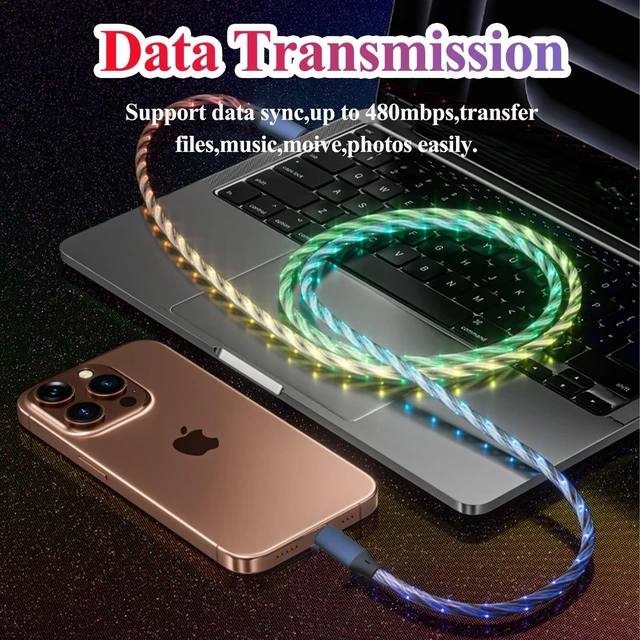 Alt view image 5 of 5 - Type C LED Light Up Charging Cable 66W Starry USB A to C Charger Lighted Fast Charging Cord RGB Light Up Charger Cord Compatible with i-Phone 17/16/15/Samsung Galay S23 S22 More (2 Packs 6.6FT)