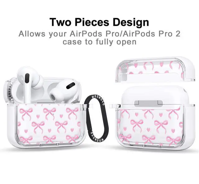 Alt view image 2 of 5 - MOSNOVO for Airpods Pro & Airpods Pro 2 Case, Protective Clear Case with Shockproof Dual Layer Hard Luxe Metal Ring Designed for Airpods Pro 2 Generation - Bowtiful Love