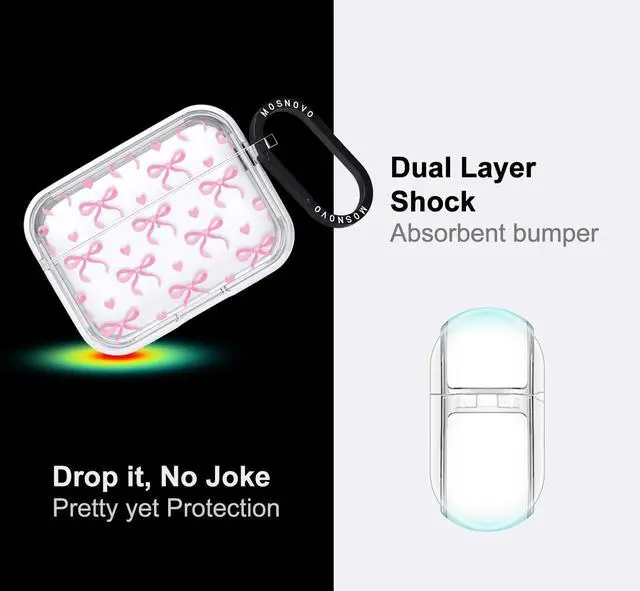 Alt view image 4 of 5 - MOSNOVO for Airpods Pro & Airpods Pro 2 Case, Protective Clear Case with Shockproof Dual Layer Hard Luxe Metal Ring Designed for Airpods Pro 2 Generation - Bowtiful Love