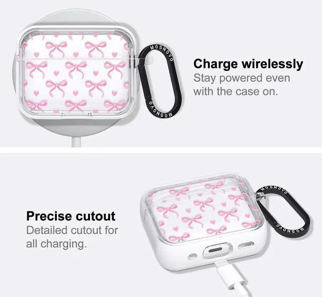 Alt view image 5 of 5 - MOSNOVO for Airpods Pro & Airpods Pro 2 Case, Protective Clear Case with Shockproof Dual Layer Hard Luxe Metal Ring Designed for Airpods Pro 2 Generation - Bowtiful Love
