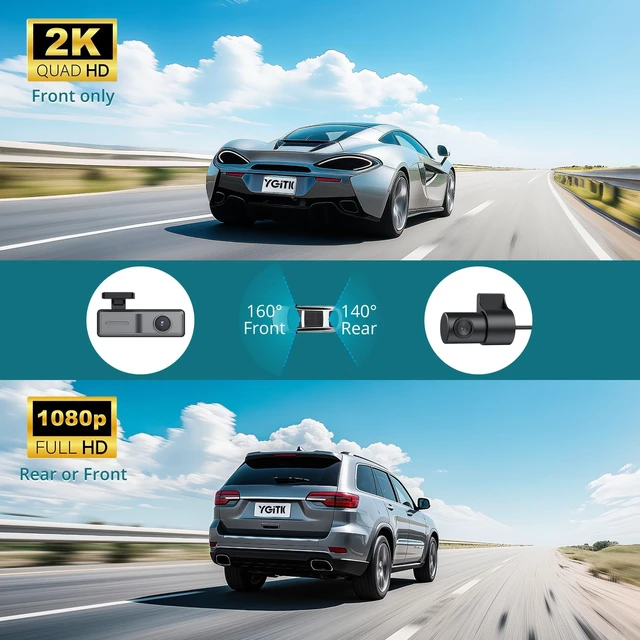 Alt view image 2 of 5 - YGiTK Dash Cam Front and Rear,2K 1080P Dual Dash Camera for Cars,32GB SD Card,Wi-Fi & App Control,Night Vision,24 Hours Parking Monitor,G-Sensor Loop Recording,160Wide Angle Include Acc Power Cable