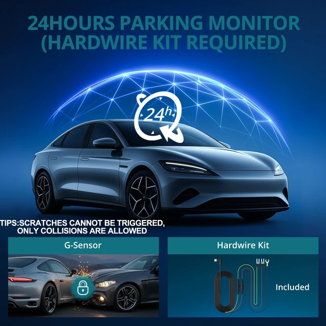 Alt view image 5 of 5 - YGiTK Dash Cam Front and Rear,2K 1080P Dual Dash Camera for Cars,32GB SD Card,Wi-Fi & App Control,Night Vision,24 Hours Parking Monitor,G-Sensor Loop Recording,160Wide Angle Include Acc Power Cable