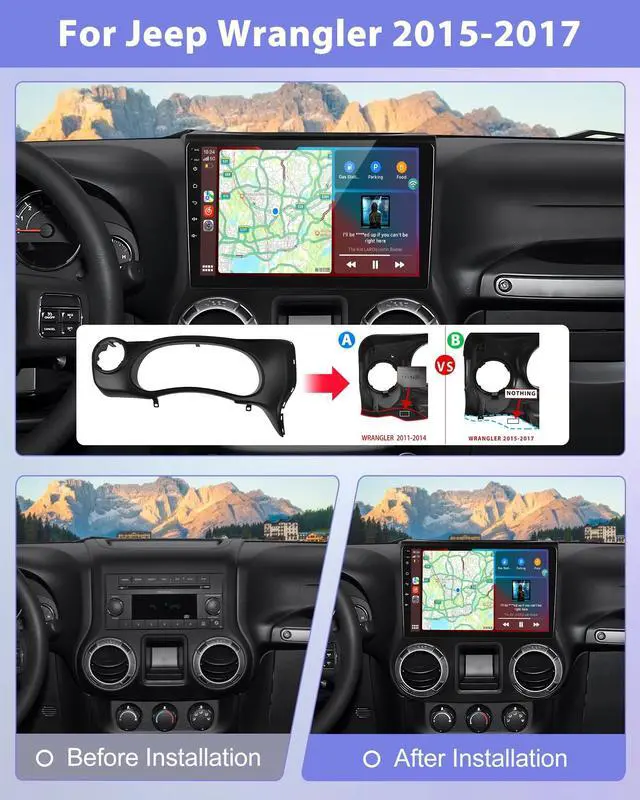 Alt view image 2 of 5 - 8Core 2G+64G Wireless Android Auto & Apple Carplay Car Stereo for Jeep Wrangler JK 2015 2016 2017,5GWiFi 10.1" IPS 1280*720 Touchscreen Car Radio with Bluetooth5.0,GPS,SWC,FM/RDS,EQ,DSP+Backup